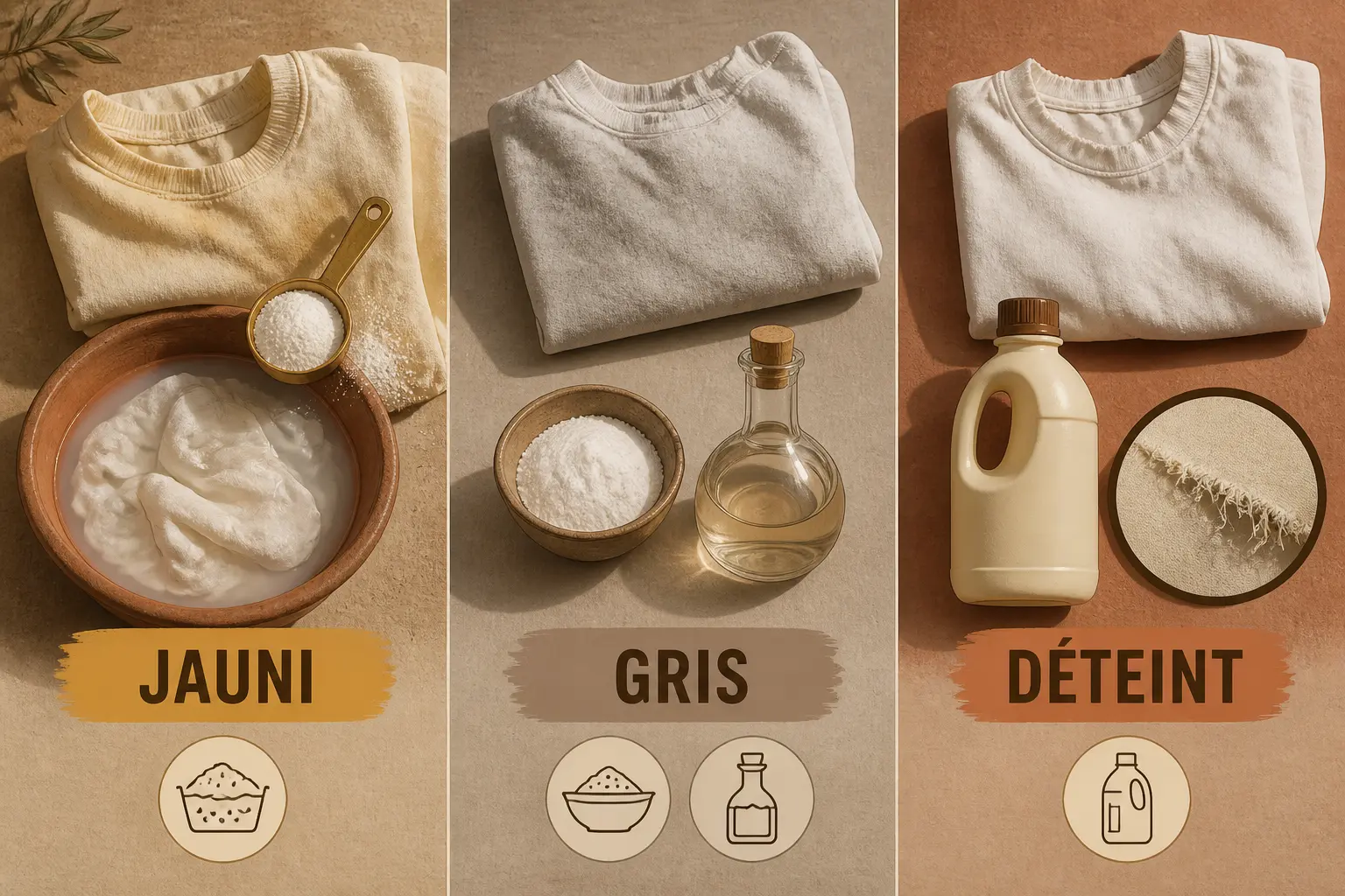 Comparatif du meilleur produit pour blanchir le linge selon le problème : jauni, gris ou déteint.